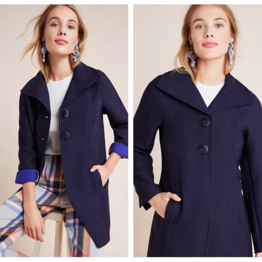 ANTHROPOLOGIE WELLESLEY LIGHT PEACOAT CASUAL NAVY JACKET COAT